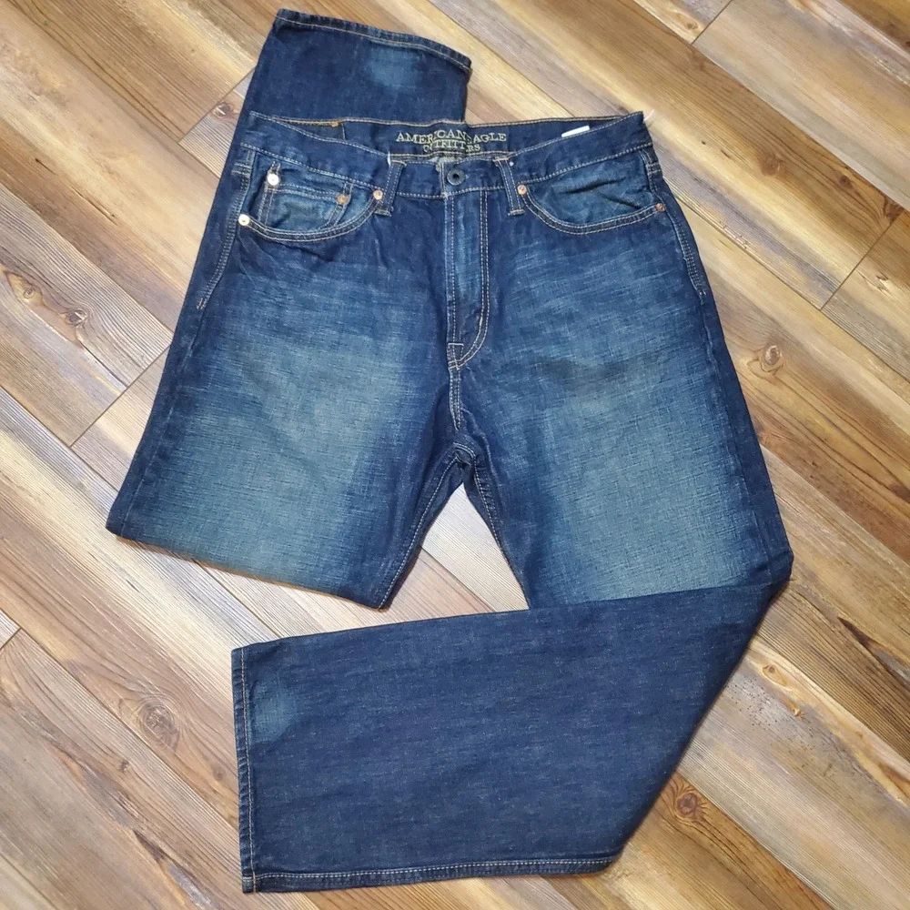 American Eagle Relaxed Fit Jeans Mens 33x32 Dark Wash Indigo Blue Cotton Denim